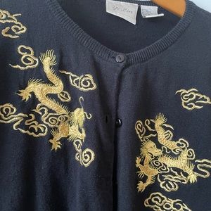 Yi Lin Black Y2K sweater gold embroidered dragons